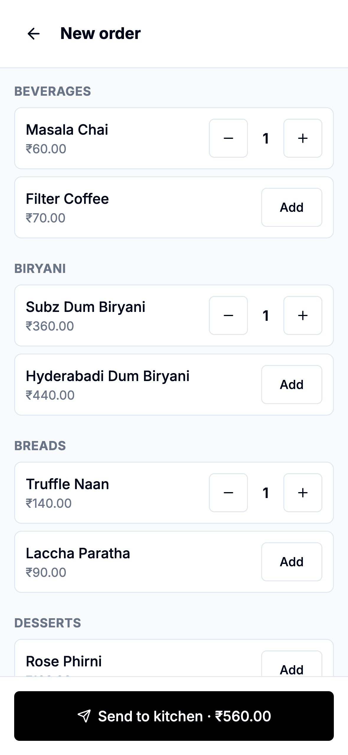 Order pad on iPhone